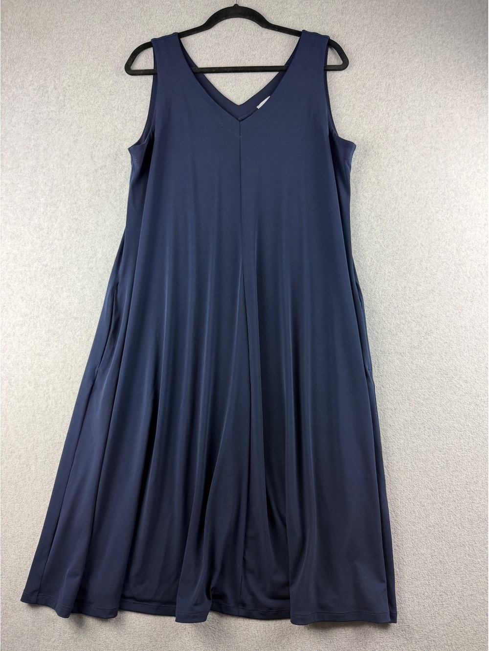Chico's Navy Blue Swing Dress Size 2 Sleeveless V Neck Pockets